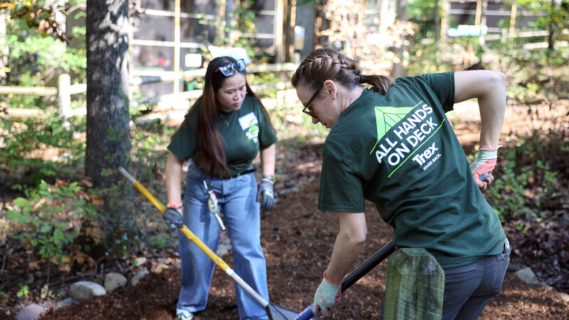 Trex employees volunteering at a local wildlife center.
